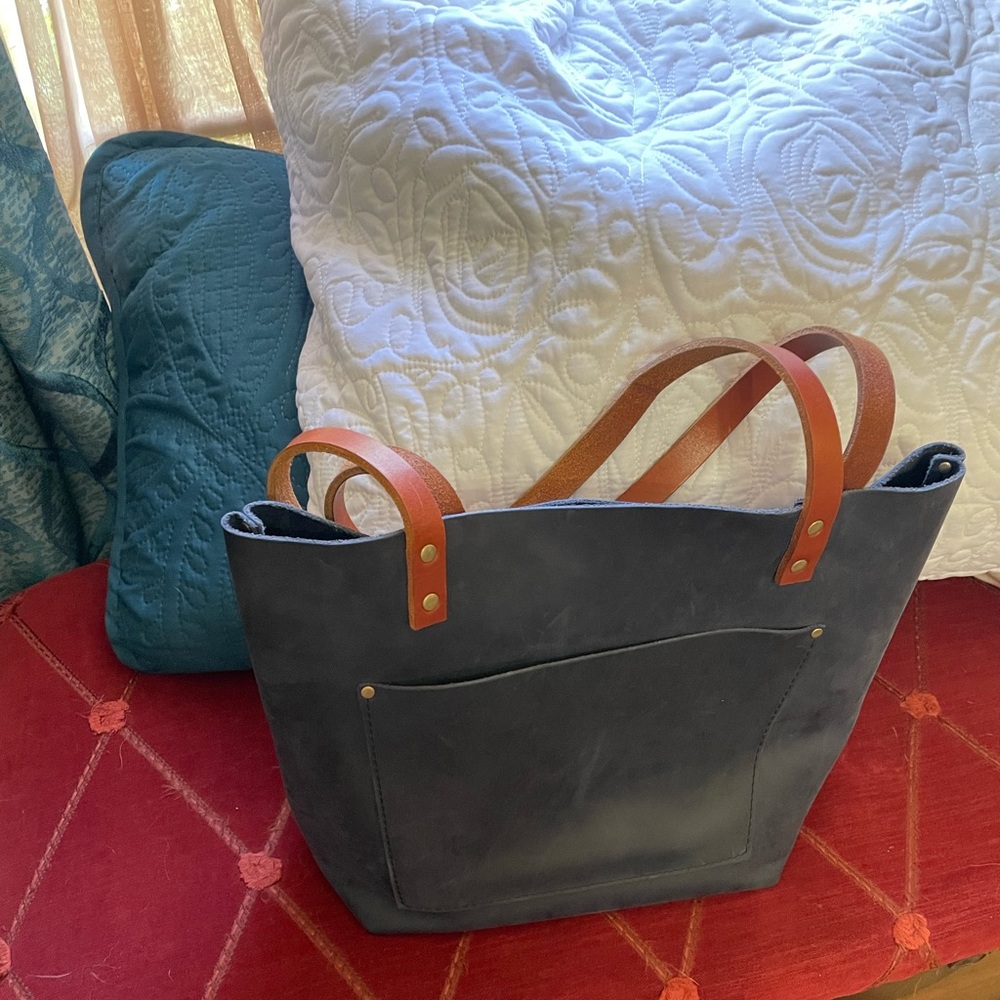 Portland Leather Deep Water tote with tandles